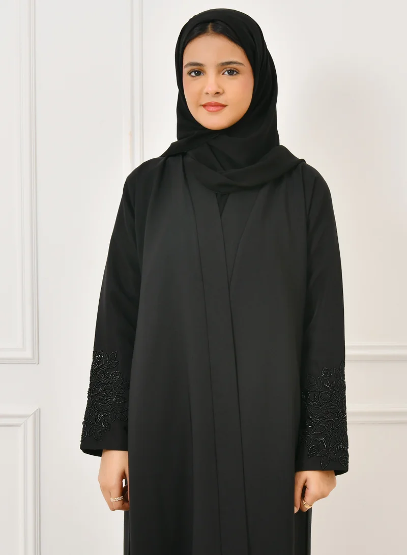 HAWRAA ABAYA Girls' wrap abaya with beaded sleeves