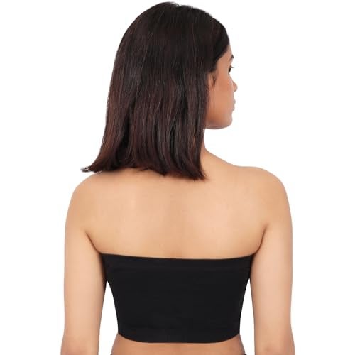 DChica Essentials Slip-On Strapless Bra for Women's, Cotton Non-Padded Wire Free Full Coverage Tube Bras Perfect for Low-Cut Tops, Dresses, Off Shoulder, Crop Tops & Western Outfits (1 Pc), Black M - Image 3