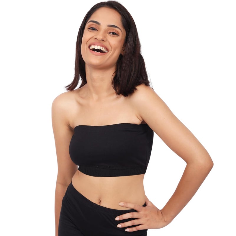DChica Essentials Slip-On Strapless Bra for Women's, Cotton Non-Padded Wire Free Full Coverage Tube Bras Perfect for Low-Cut Tops, Dresses, Off Shoulder, Crop Tops & Western Outfits (1 Pc), Black M - Image 5