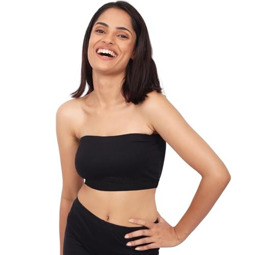 DChica Essentials Slip-On Strapless Bra for Women's, Cotton Non-Padded Wire Free Full Coverage Tube Bras Perfect for Low-Cut Tops, Dresses, Off Shoulder, Crop Tops & Western Outfits (1 Pc), Black M - Image 1