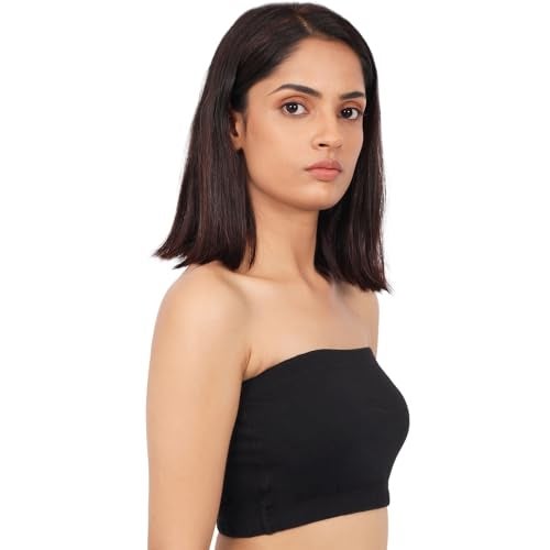 DChica Essentials Slip-On Strapless Bra for Women's, Cotton Non-Padded Wire Free Full Coverage Tube Bras Perfect for Low-Cut Tops, Dresses, Off Shoulder, Crop Tops & Western Outfits (1 Pc), Black M - Image 4