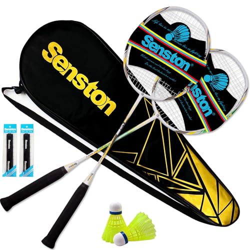 Senston 2 Badminton Rackets with Carry Bag | Lightweight Graphite for Adults & Teens | Includes 2 Shuttlecocks & 2 Grips | Perfect for Family, Beginners & Outdoor Games (Black+Green) - Image 1