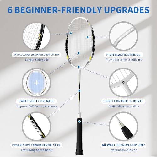 Senston 2 Badminton Rackets with Carry Bag | Lightweight Graphite for Adults & Teens | Includes 2 Shuttlecocks & 2 Grips | Perfect for Family, Beginners & Outdoor Games (Black+Green) - Image 3