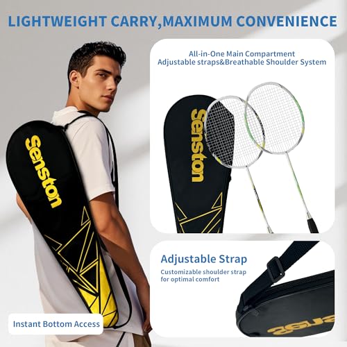 Senston 2 Badminton Rackets with Carry Bag | Lightweight Graphite for Adults & Teens | Includes 2 Shuttlecocks & 2 Grips | Perfect for Family, Beginners & Outdoor Games (Black+Green) - Image 5
