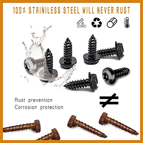 Middrivr 4 Set Black Anti Theft License Plate Screws Kits, Rustproof Stainless Steel Car Tag Plate Mounting Hardware, M6 (1/4") Tamper Proof Screws for Front Rear Frame Holder Mounting - Image 2