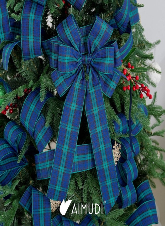 AIMUDI Christmas Tree Bows 10×20'' Navy Blue Green Plaid Bows for Gift Wrapping Wreath Bows with Wire Edge Premade Gift Bows for Craft Present Fireplace Holiday Christmas Decorations, 2 PCs - Image 2