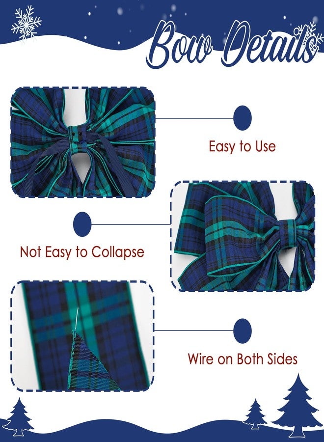 AIMUDI Christmas Tree Bows 10×20'' Navy Blue Green Plaid Bows for Gift Wrapping Wreath Bows with Wire Edge Premade Gift Bows for Craft Present Fireplace Holiday Christmas Decorations, 2 PCs - Image 4