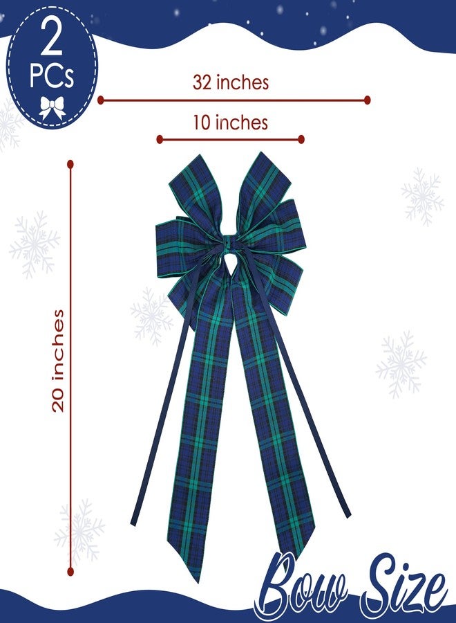 AIMUDI Christmas Tree Bows 10×20'' Navy Blue Green Plaid Bows for Gift Wrapping Wreath Bows with Wire Edge Premade Gift Bows for Craft Present Fireplace Holiday Christmas Decorations, 2 PCs - Image 3