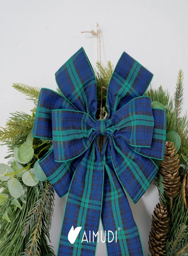 AIMUDI Christmas Tree Bows 10×20'' Navy Blue Green Plaid Bows for Gift Wrapping Wreath Bows with Wire Edge Premade Gift Bows for Craft Present Fireplace Holiday Christmas Decorations, 2 PCs - Image 5