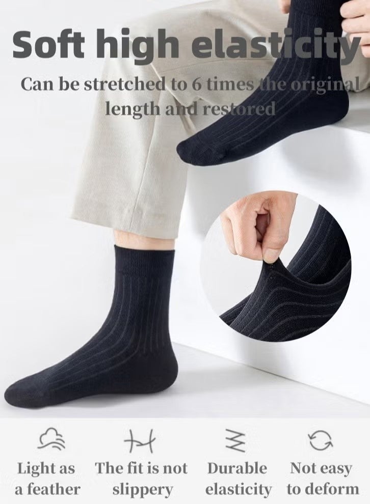 5 Pairs of Men's Breathable and Comfortable 100% Cotton Socks, Available in Numeric Sizes from 38 to 46, Regular Fit and Regular Thickness, 5 Pairs in Each Pack, Featuring Stylish Vertical Stripes in Pure Black, Perfect for Daily Wear, Sports and Casual Occasions - Image 3