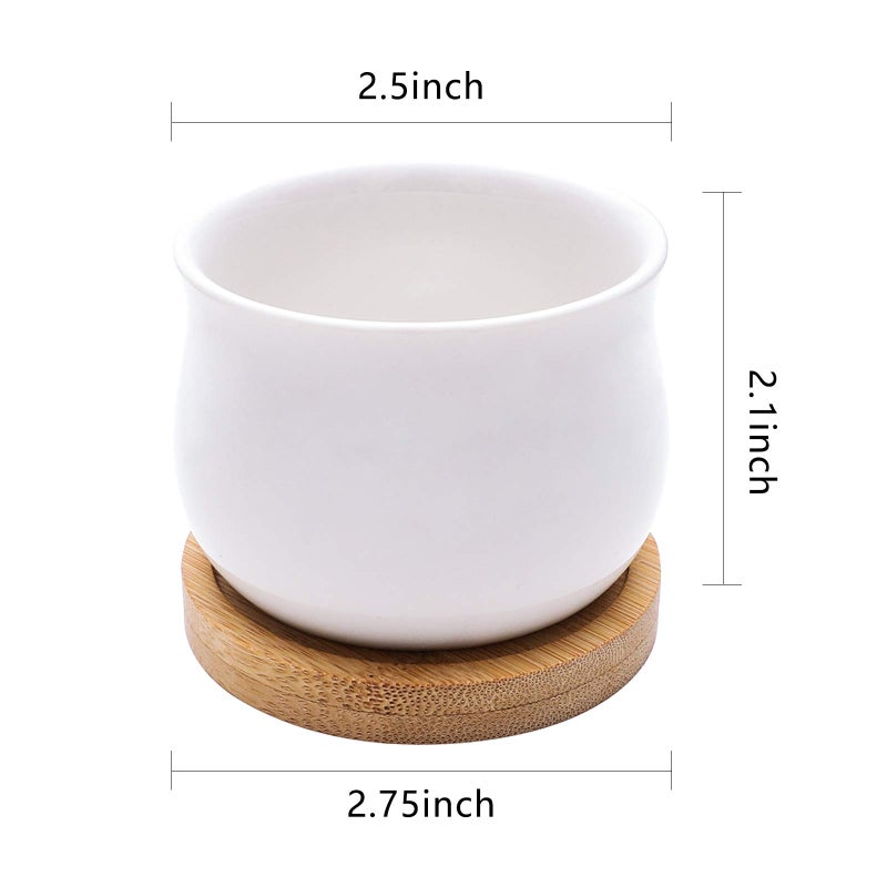 SHECIPIN Succulent Plant Pot, White Mini 2.6 inch Ceramic Flower Planter Pot with Bamboo Tray, Pack of 8 - Plants Not Included - Image 2