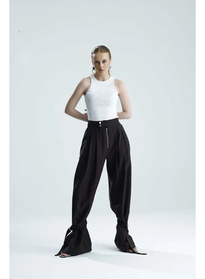 GACACOLLECTION MARA Brown Pants with Belt Detail