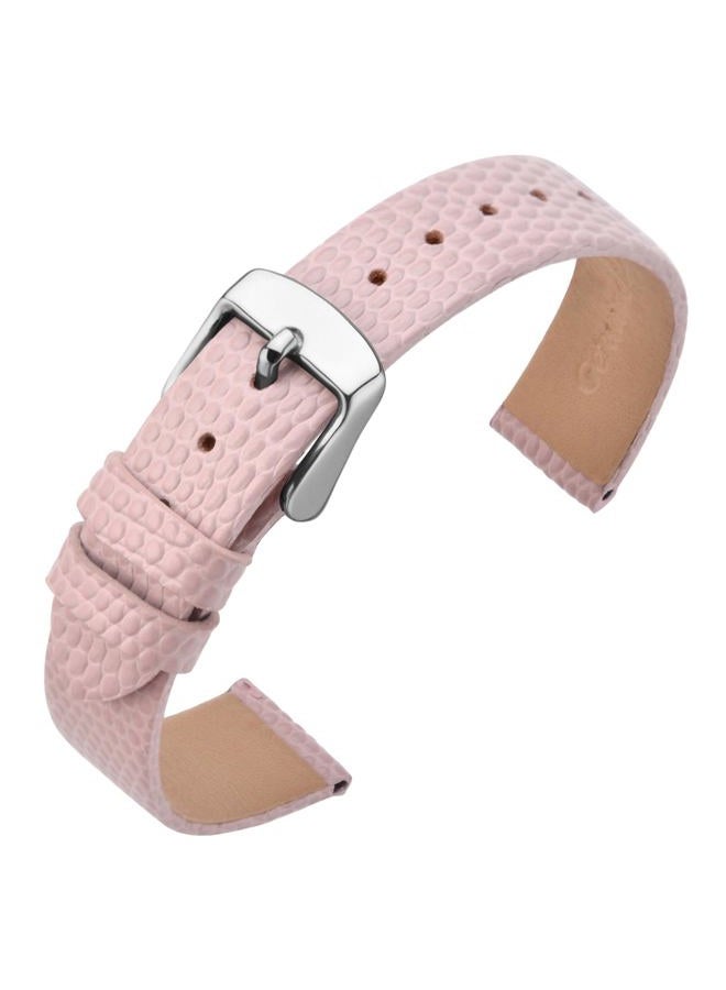 ANNEFIT Women's Leather Watch Band 15mm, Lizard Grain Slim Thin Replacement Strap (Pink) - Image 1