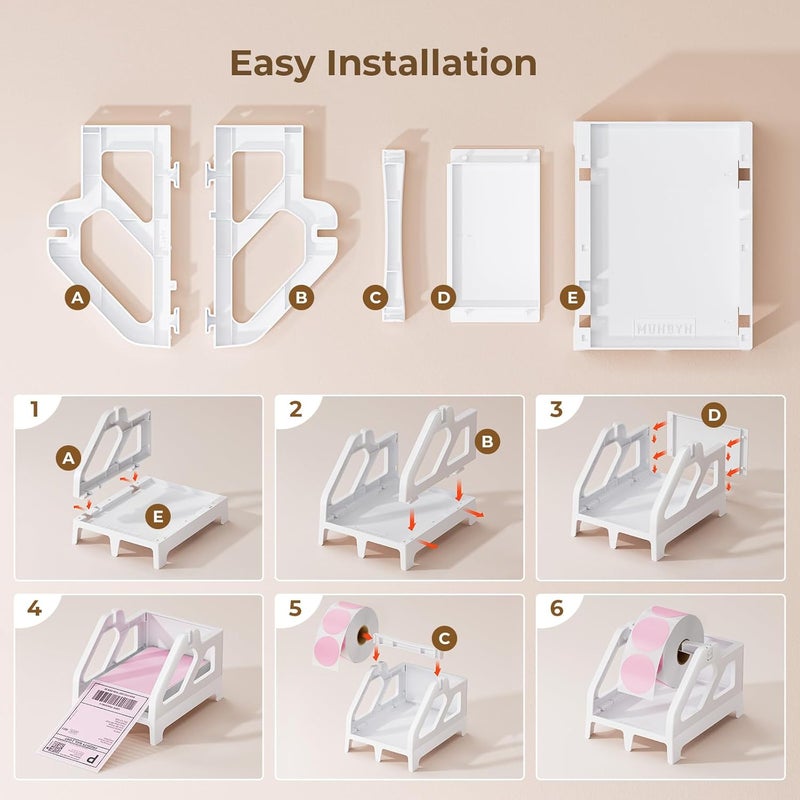 MUNBYN Label Holder for Rolls and Fan-Fold Labels, Thermal Sticker Roll Holder for Desktop Thermal Printer Shipping Supplies Industrial Paper, White - Image 4
