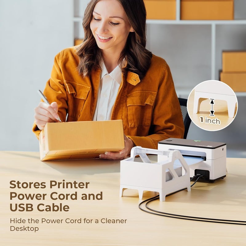 MUNBYN Label Holder for Rolls and Fan-Fold Labels, Thermal Sticker Roll Holder for Desktop Thermal Printer Shipping Supplies Industrial Paper, White - Image 3