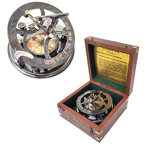 Brass Nautical - 5 inches Large Sundial Compass in Rosewood Case Top Grade Calibrated Vintage Gift - Image 1