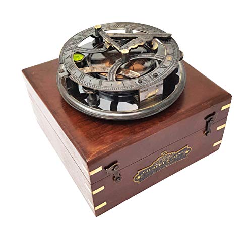 Brass Nautical - 5 inches Large Sundial Compass in Rosewood Case Top Grade Calibrated Vintage Gift - Image 3