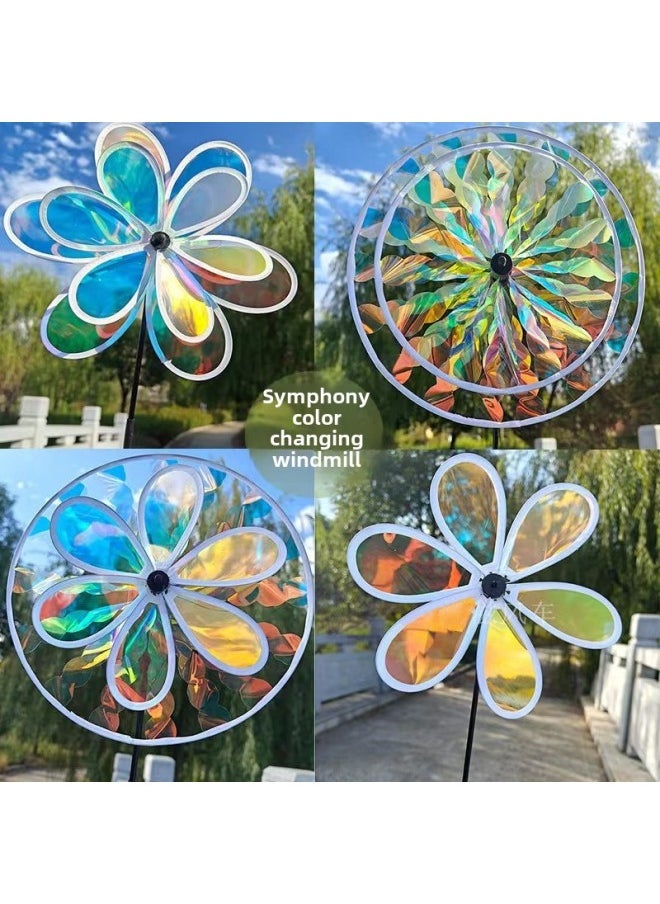 null - Large Colorful Color Changing Laser Double Turntable Sunflower Windmill Outdoor Scenic Square Stall Toys Wholesale-Color:Color Changing Phantom Sunflower Windmill - Image 1