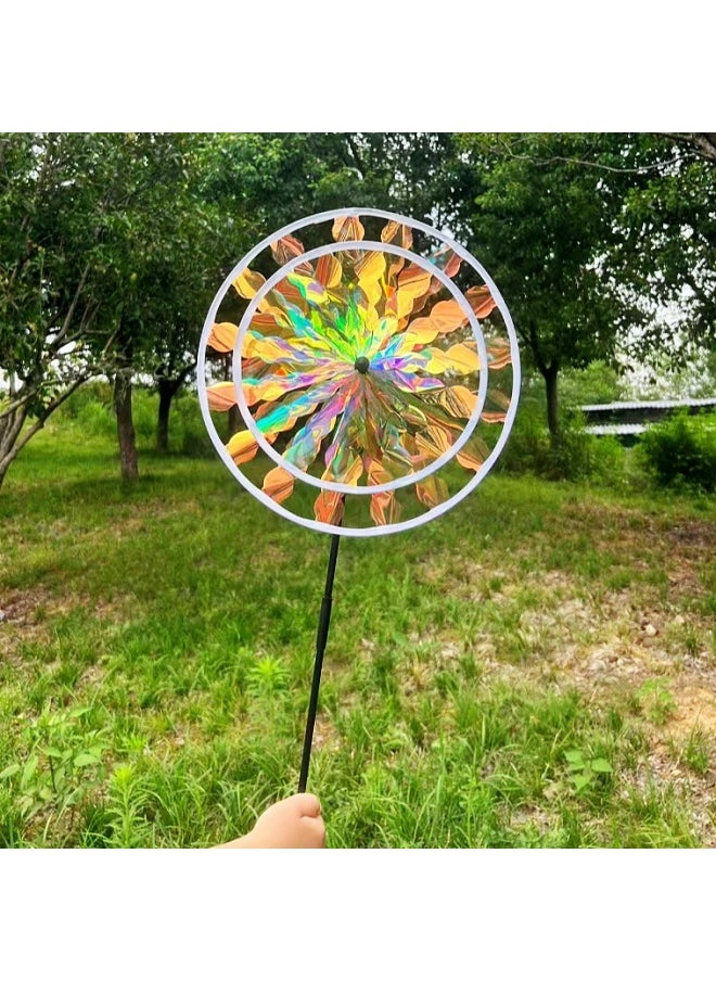 null - Large Colorful Color Changing Laser Double Turntable Sunflower Windmill Outdoor Scenic Square Stall Toys Wholesale-Color:Color Changing Phantom Sunflower Windmill - Image 1