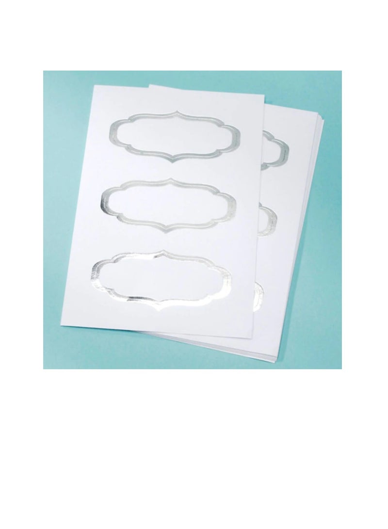 ملصقات بيضاء بحافة فويل باروك 2.75 × 1.25 بوصة - Image 1