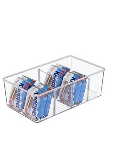 Excefore Food Storage Organizer Bins, Clear Plastic Storage Bins for Pantry, Kitchen, Fridge, and Cabinet Organization, 2 Compartment Holder for Packets, Snacks, Pouches  - Image 1