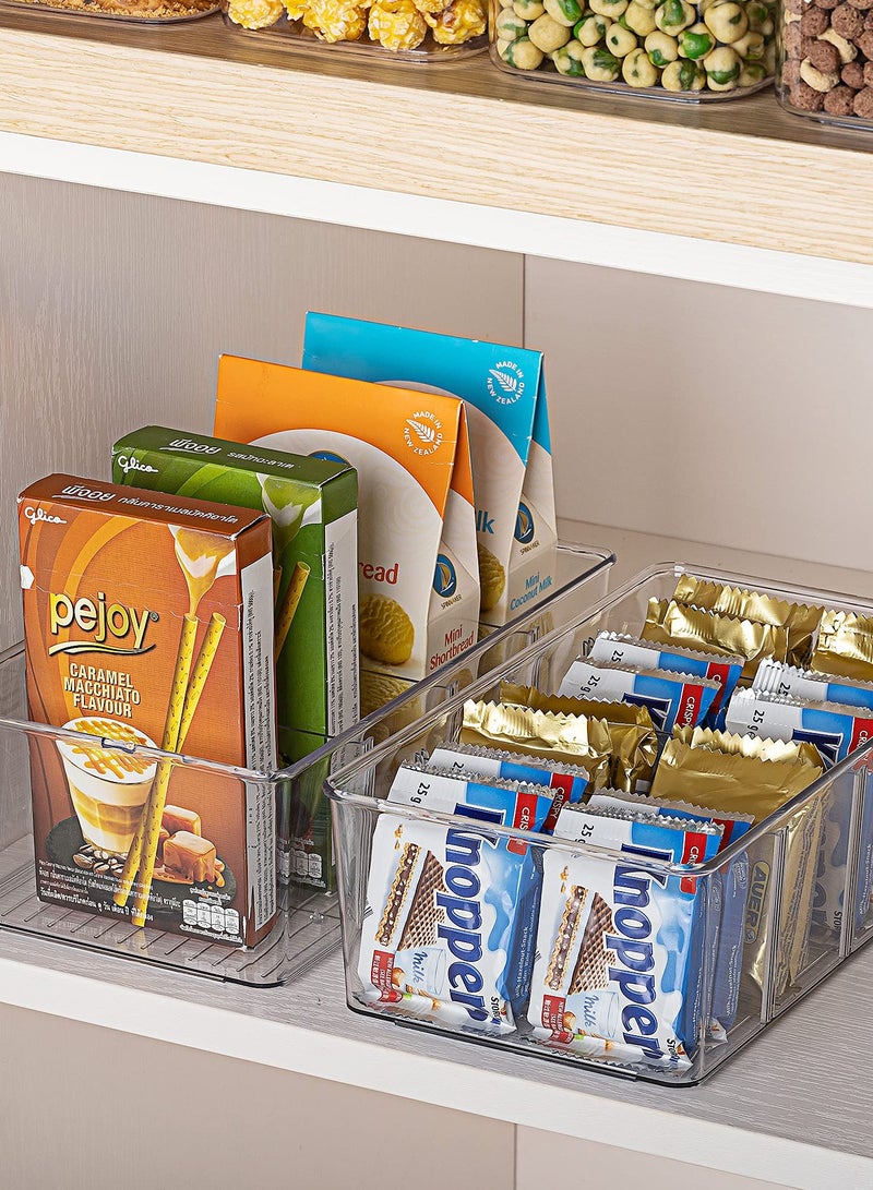 Excefore صناديق تنظيم تخزين الطعام، صناديق تخزين بلاستيكية شفافة لمخزن الطعام، المطبخ، الثلاجة، وتنظيم الخزائن، حامل ذو قسمين للحزم، الوجبات الخفيفة، الأكياس - Image 3