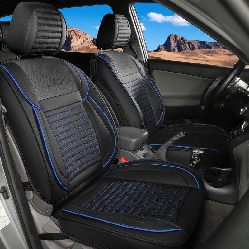 LINGVIDO Car Seat Covers Breathable and Waterproof Faux Leather Automotive Seat Covers for Cars SUV Truck SedanUniversal AntiSlip Seat Cover with Backrest Full Set BlackBlueline
