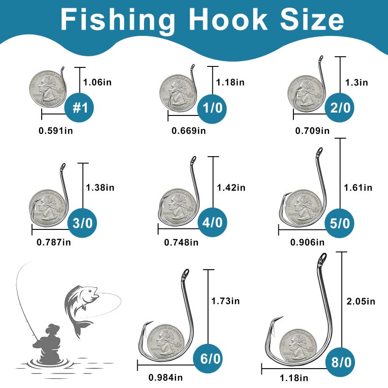 HSYMQ 150PCS Circle Hooks, Strong High Carbon Steel Fresh and Saltwater Fishing Hooks, Variety of Different Sizes Circle Hook - Size:#1 1/0 2/0 3/0 4/0 5/0 6/0 8/0 - Image 2