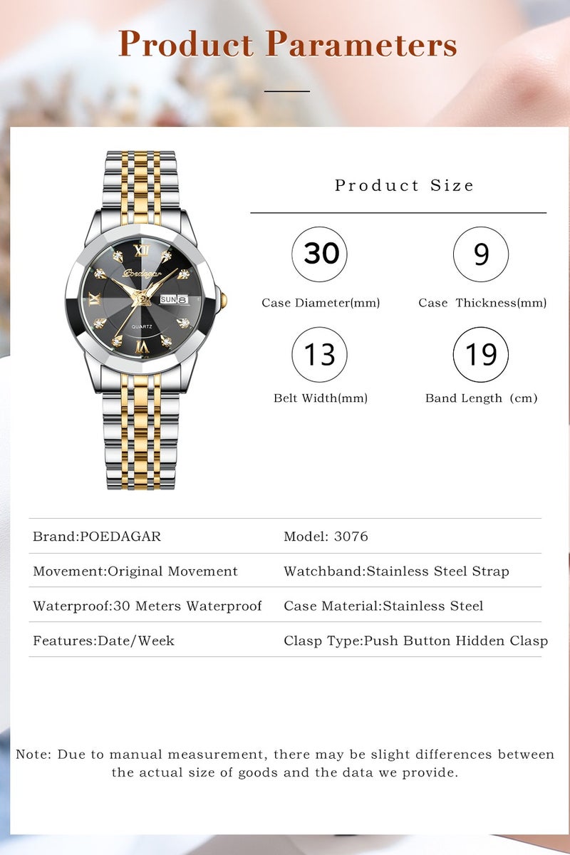 پوداجار المرأة ساعة، النساء للماء مضيئة الكوارتز الكلاسيكية ساعة المعصم-30mm - Image 3