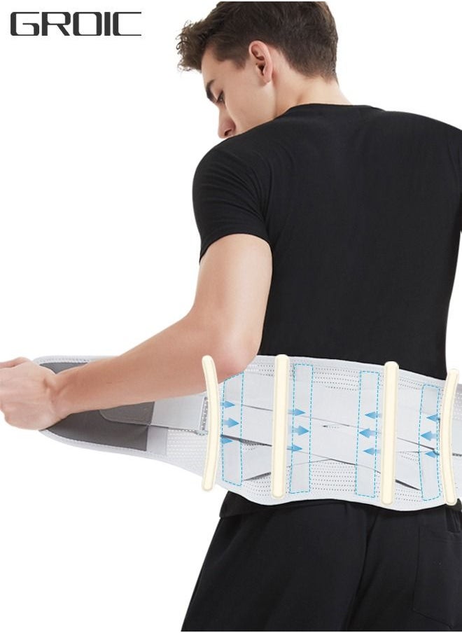 GROIC - Back Brace Lumbar Support Belt for Lower Back Pain Relief, Breathable Back Support Belt with 4 Metal Support Stays for Heavy Lifting, Work and Exercise, Men and Women, L - Image 1