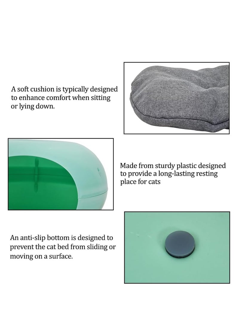 أن ان سي بيتس سرير قطط بلاستيكي مع وسادة ناعمة وقاعدة غير قابلة للانزلاق، سرير قطط مريح ومتين على شكل دونات للحيوانات الأليفة الصغيرة والقطط الصغيرة، سرير حيوانات أليفة شبه مغلق ومقاوم للماء 50 سم (أخضر) - Image 3