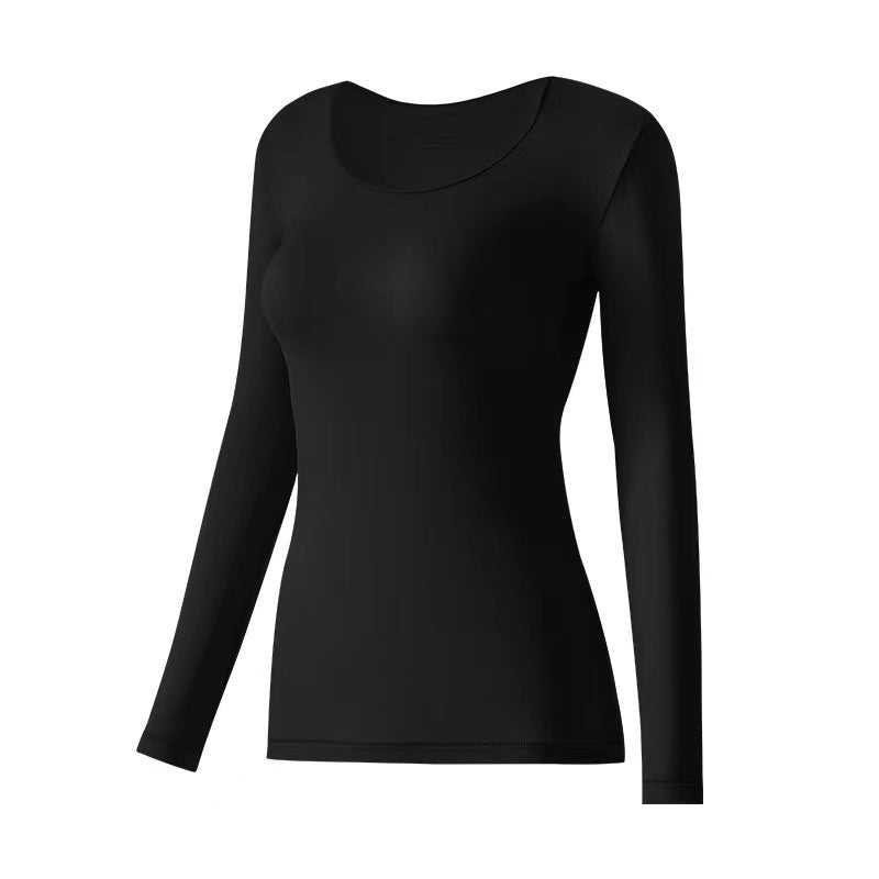Autumn and Winter Skin Beauty Clothes Thin Womens Thermal Underwear suit Seamless Inner Base Clothes Autumn Clothes Long Sleeve Base Shirt black pants  - Image 2