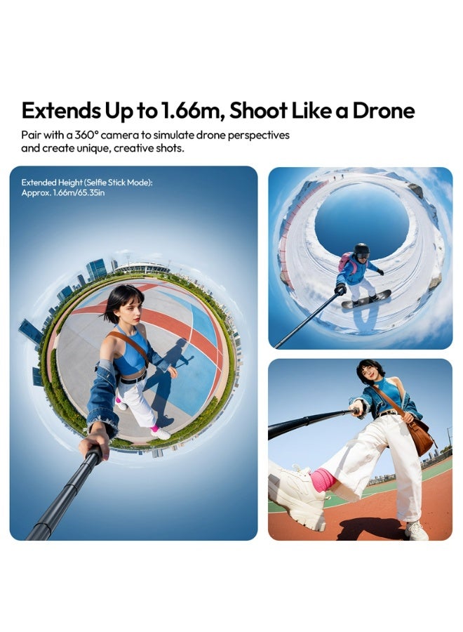 ULANZI TT91 Invisible Selfie Stick Tripod, One-Click Deploy & Close, 4-Leg 2-in-1 Extension Pole, 8-Section Extends to 65.4in, 1/4" Mount for Insta360 X5/X4/X3/Luna/DJI Osmo 360/Pocket - Image 4