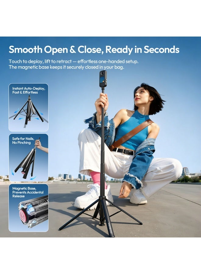 ULANZI TT91 Invisible Selfie Stick Tripod, One-Click Deploy & Close, 4-Leg 2-in-1 Extension Pole, 8-Section Extends to 65.4in, 1/4" Mount for Insta360 X5/X4/X3/Luna/DJI Osmo 360/Pocket - Image 2