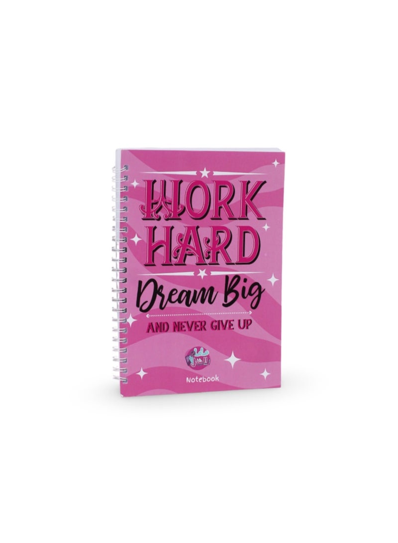 Work Hard Dream Big Spiral Notebook – Pink Motivational Design - Image 1