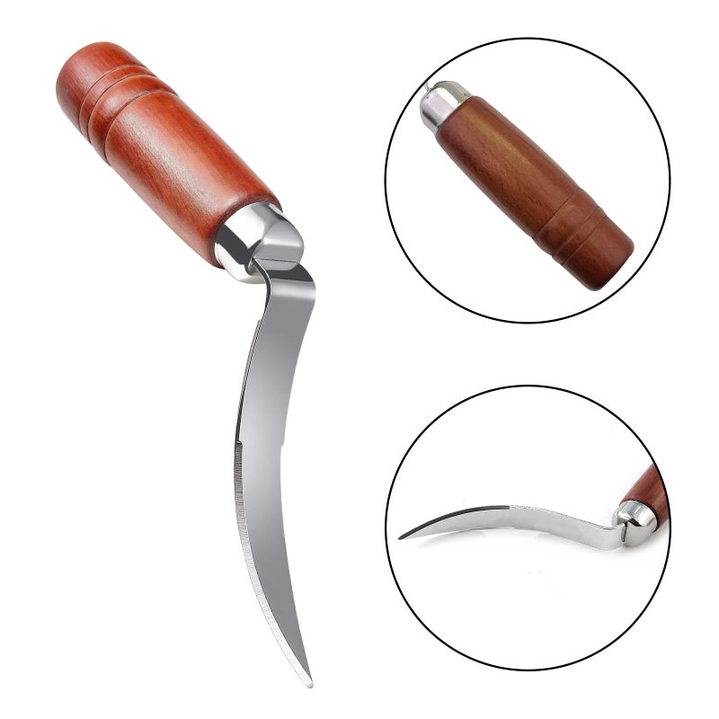 HPMAISON 2 Pcs Coconut Opener Tool Set Stainless Steel Coconut Puncher Coconut Meat Scraper with Non-Slip Wooden Handle Husk Cutting Knife Easy-to-Use Coconut Meat Remover Scraper Opening Kit Punch Tools - Image 4