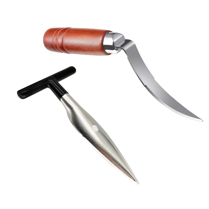 HPMAISON 2 Pcs Coconut Opener Tool Set Stainless Steel Coconut Puncher Coconut Meat Scraper with Non-Slip Wooden Handle Husk Cutting Knife Easy-to-Use Coconut Meat Remover Scraper Opening Kit Punch Tools - Image 1