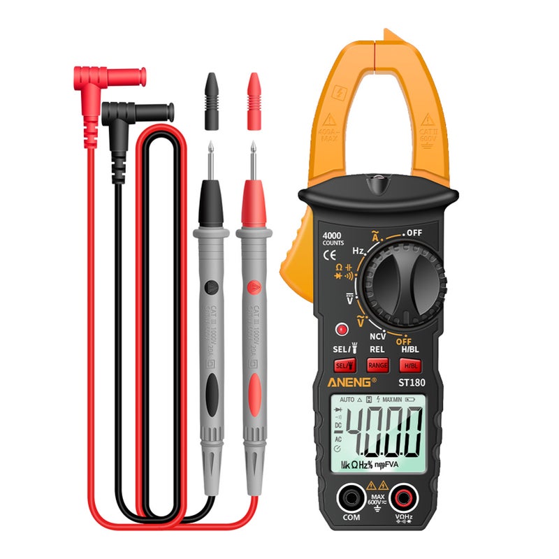 ANENG ST180 4000 Counts Digital Clamp Meter Multimeter Clamp Multimeter Voltmeter Ammeter AC DC Voltage AC Current Meter NCV Tester Universal Meter Tester Current Clamp Tester -30~1000℃ Temperature Resistance Capacitance Frequency Diode Measurement - Image 1
