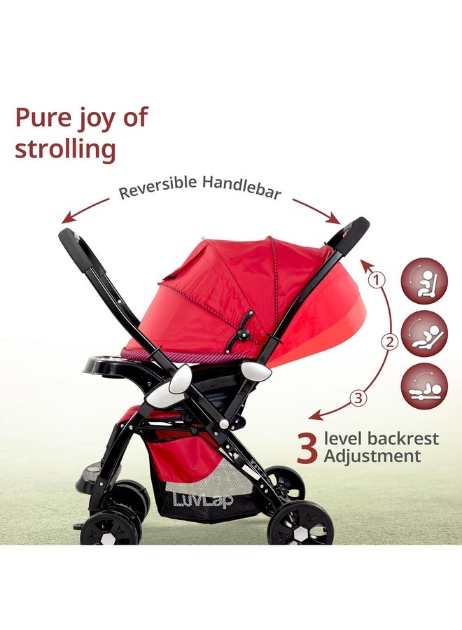 Luvlap Galaxy Baby Stroller, Pram for Baby with 5 Point Safety Harness, Spacious Cushioned Seat with Multi Level Seat Recline, Easy Fold, Lightweight Stroller for 0 to 3 Years (Red & Black) - Image 3