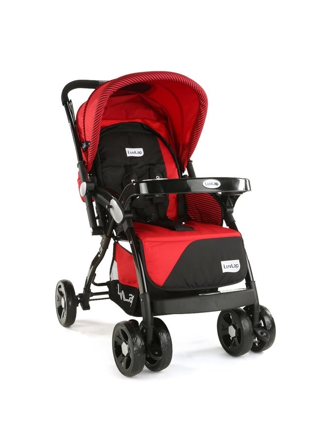 Luvlap Galaxy Baby Stroller, Pram for Baby with 5 Point Safety Harness, Spacious Cushioned Seat with Multi Level Seat Recline, Easy Fold, Lightweight Stroller for 0 to 3 Years (Red & Black) - Image 1