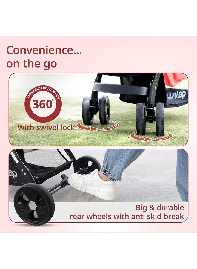 Luvlap Galaxy Baby Stroller, Pram for Baby with 5 Point Safety Harness, Spacious Cushioned Seat with Multi Level Seat Recline, Easy Fold, Lightweight Stroller for 0 to 3 Years (Red & Black) - Image 5