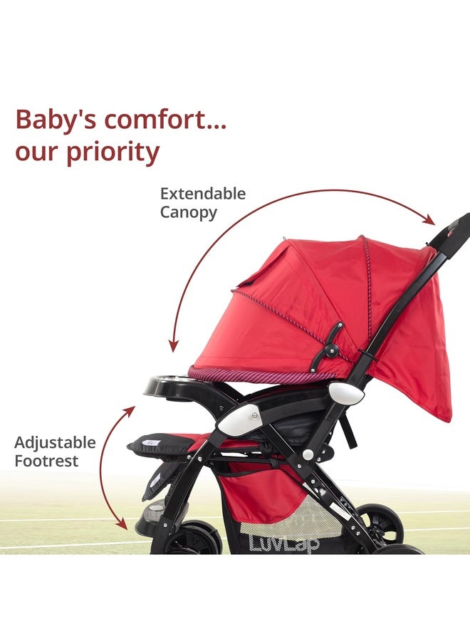 Luvlap Galaxy Baby Stroller, Pram for Baby with 5 Point Safety Harness, Spacious Cushioned Seat with Multi Level Seat Recline, Easy Fold, Lightweight Stroller for 0 to 3 Years (Red & Black) - Image 2