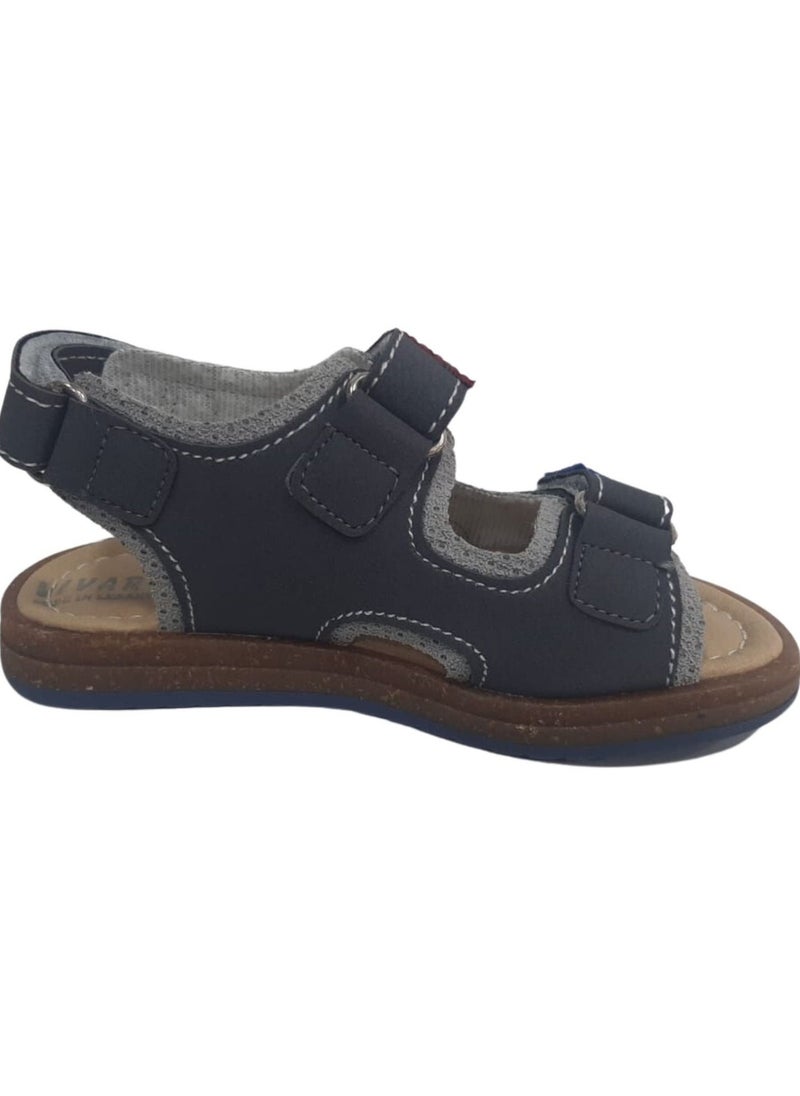 VIVARO Summer Sandal Grey Open Toe with Special Footbed Made with Arc and Hygiene leather for all-day for Boys kids  - Image 1