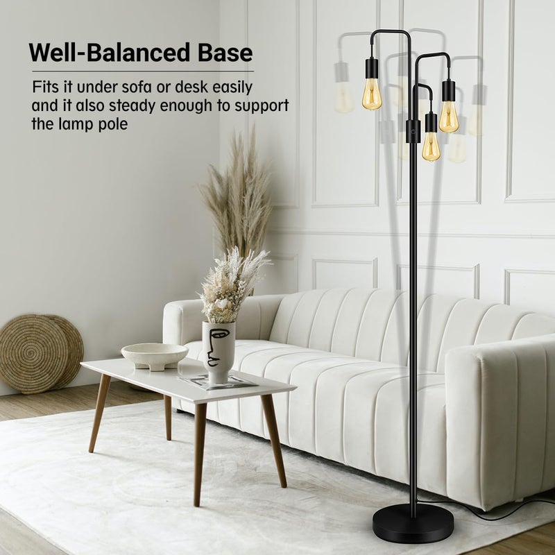 BoostArea Industrial Floor Lamp for Living Room,Modern Standing Lamp Stand Up Lamp with 3 Light, Bulbs Not Included,Simple Design Floor Lamp for Bedroom, Living Room, Office, Kids Room, Reading - Image 4