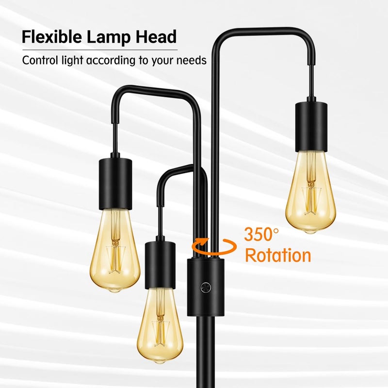 BoostArea Industrial Floor Lamp for Living Room,Modern Standing Lamp Stand Up Lamp with 3 Light, Bulbs Not Included,Simple Design Floor Lamp for Bedroom, Living Room, Office, Kids Room, Reading - Image 3