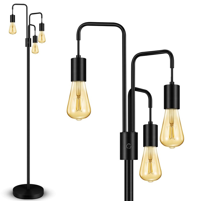 BoostArea Industrial Floor Lamp for Living Room,Modern Standing Lamp Stand Up Lamp with 3 Light, Bulbs Not Included,Simple Design Floor Lamp for Bedroom, Living Room, Office, Kids Room, Reading - Image 1