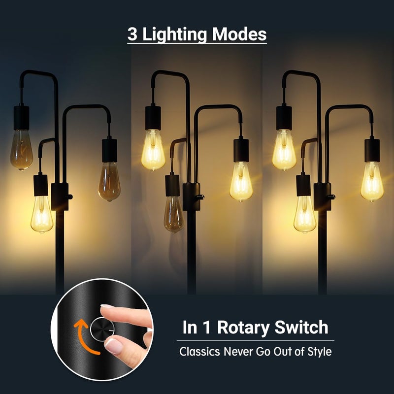 BoostArea Industrial Floor Lamp for Living Room,Modern Standing Lamp Stand Up Lamp with 3 Light, Bulbs Not Included,Simple Design Floor Lamp for Bedroom, Living Room, Office, Kids Room, Reading - Image 5