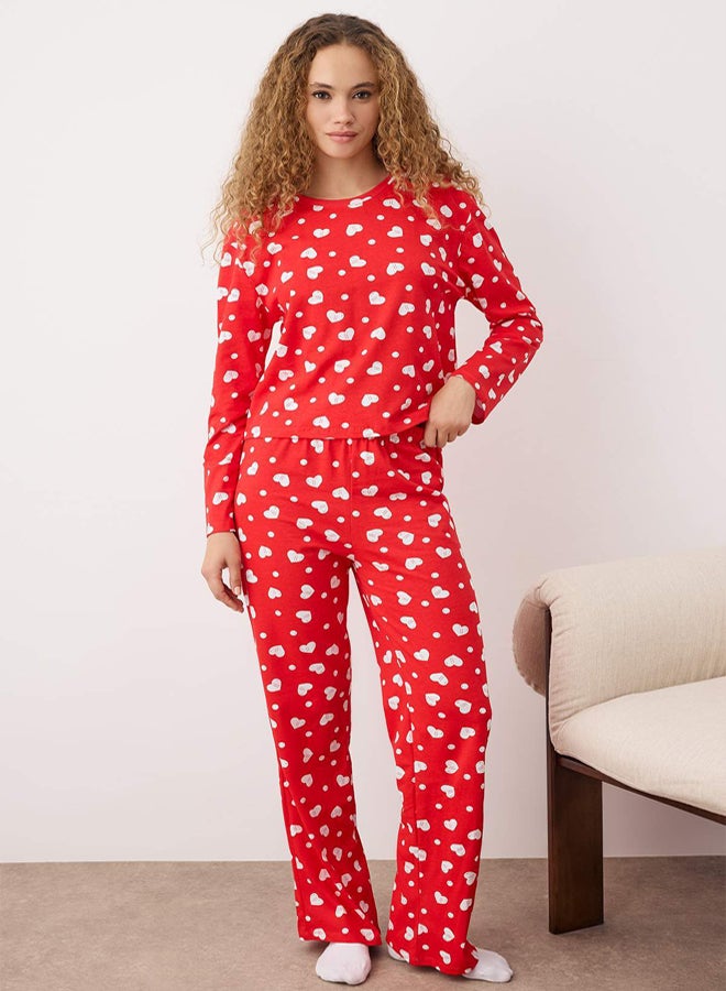 trendyol Red 100% Cotton Heart T-shirt-Pants Knitted Pajama Set - Image 2