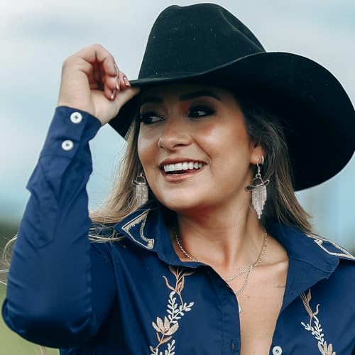RechicGu Western Cowgirl Enamel Hat Sparkly Rhinestone Tassel Dangle Earrings Prom Country Concerts Cowboy Outfits Rodeo Jewelry Gift for Women,Black Hat… - Image 2