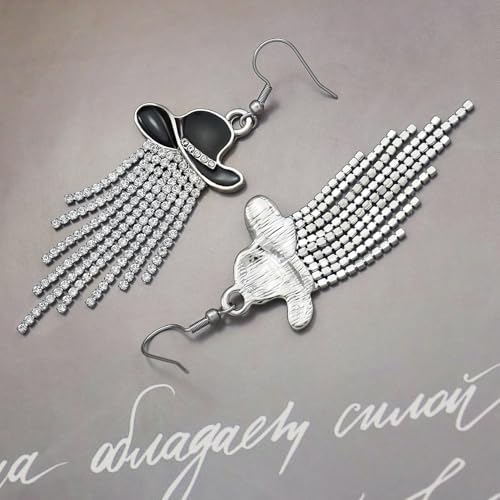 RechicGu Western Cowgirl Enamel Hat Sparkly Rhinestone Tassel Dangle Earrings Prom Country Concerts Cowboy Outfits Rodeo Jewelry Gift for Women,Black Hat… - Image 5